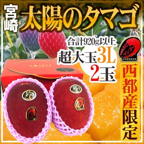 宮崎完熟マンゴー ”太陽のタマゴ” JA西都 超大玉3L 2玉入り【予約 4月以降】 送料無料