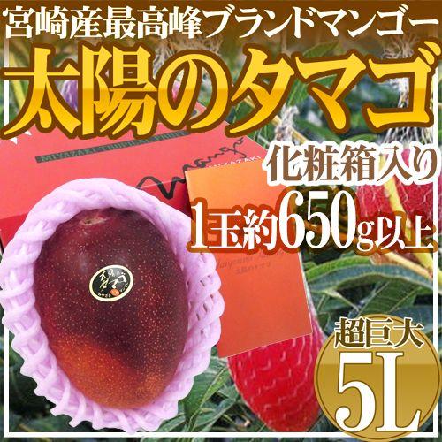 宮崎完熟マンゴー ”太陽のタマゴ” 超巨大5L 約650g以上 1玉入 宮崎完熟マンゴー ”太陽のタマゴ” 超巨大5L 約650g以上 1玉入