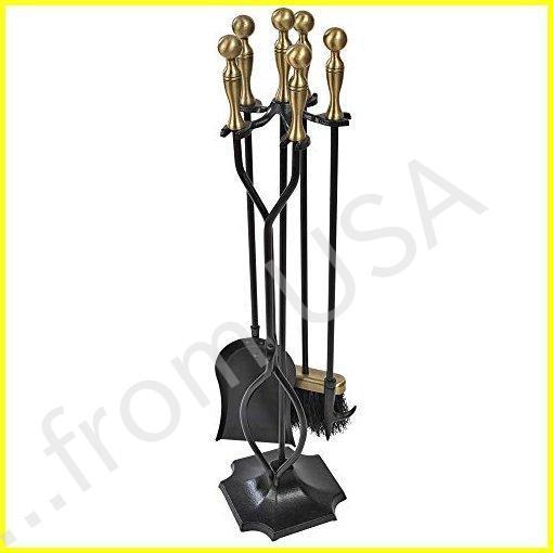 全国送料無料 5ピース 暖炉火かき棒セット ブラック 鋳鉄製 暖炉ツールセット 火かき棒/薪ホルダー/ス