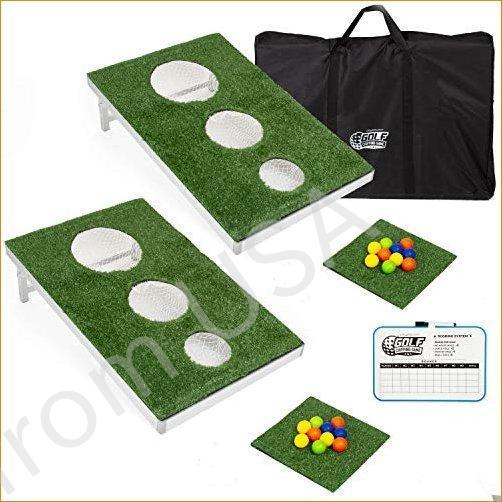 【セール】 ? 2パック 大人と子供用 ゴルフコーンホールチッピングゲーム ボード2枚 ゴルフボー チッピングマット パターマット