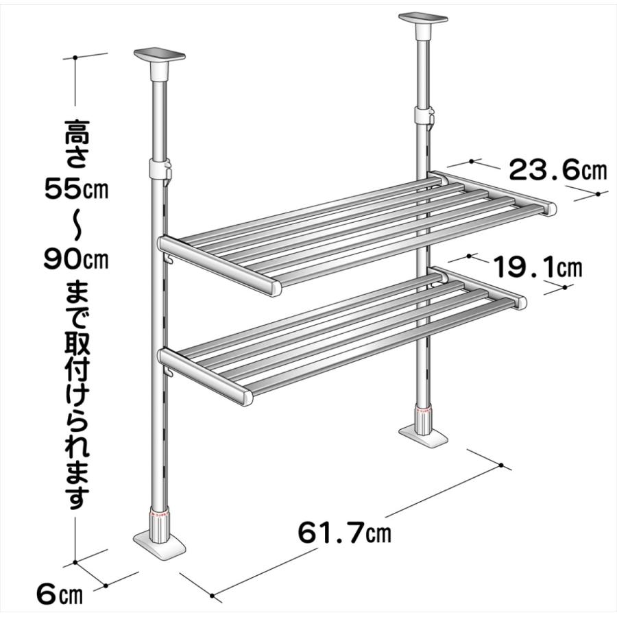 TP2-60 タクボ つっぱり棚2段60cm : くらしの収納館 - 通販 - Yahoo
