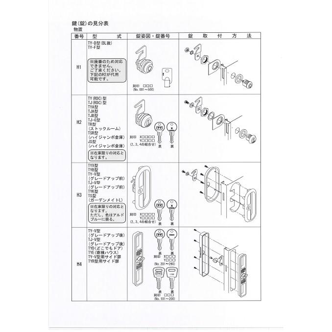 タクボ　共通オプション 物置・収納庫 スペアキー 『鍵番号(XorY+数字の鍵番号をお知らせください』｜kurashi-syuunou｜03