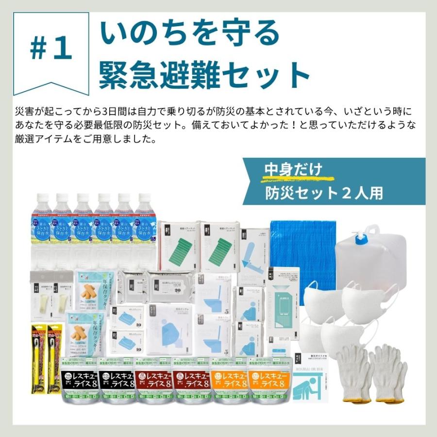 岸田産業 防災グッズ 防災セット 中身だけ 2人用 セット トイレ 食料