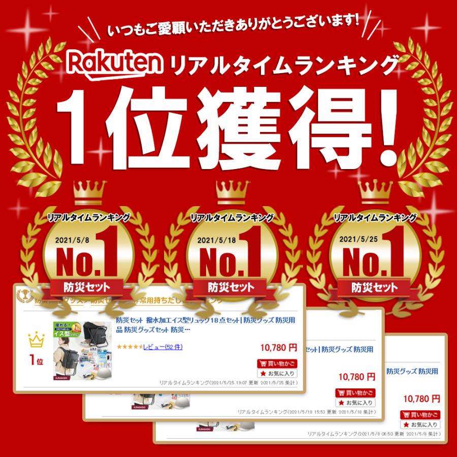 防災グッズ イス型リュック18点セット 撥水加工 セット 1人用 トイレ 食料 水 持ち出し 女性 リュック 防災食 防災リュック 防災トイレ 防災用品 | 岸田産業 | 01