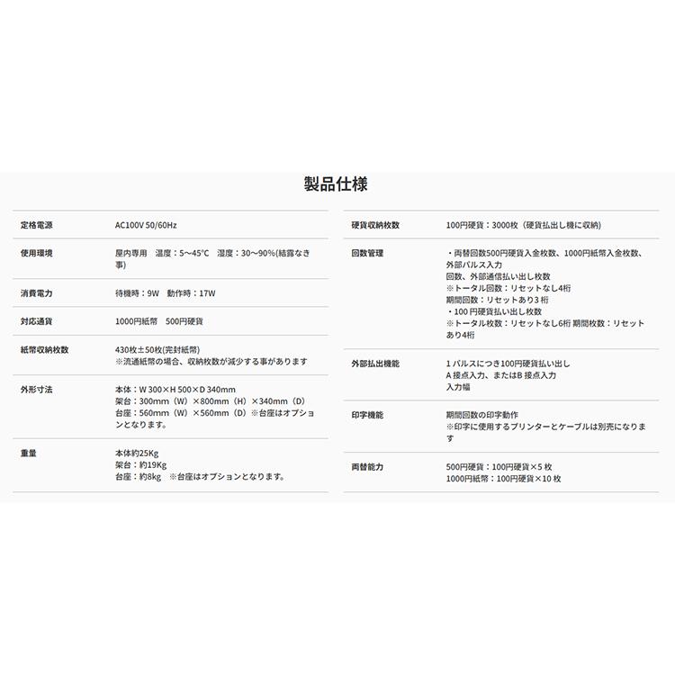 設置工事なし】東亜電子工業 1000円紙幣・500円硬貨 両替機 MC21C-K