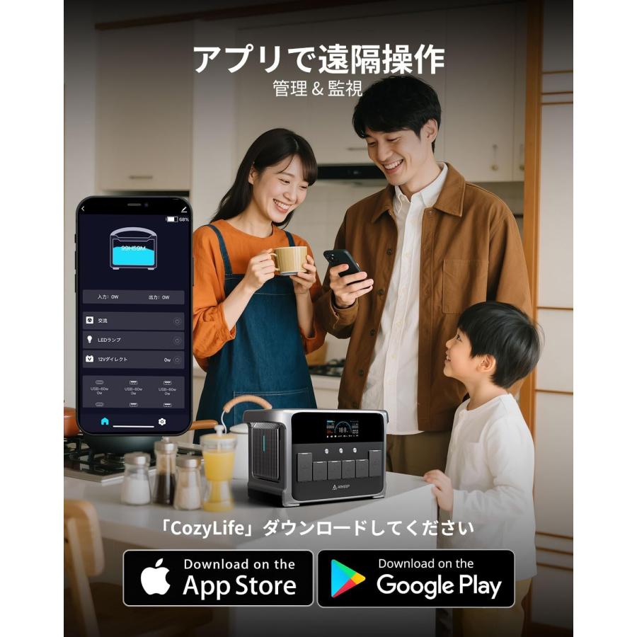 ポータブル電源 大容量 2160Wh 定格出力2400W 防水 IP65 リン酸鉄 長 