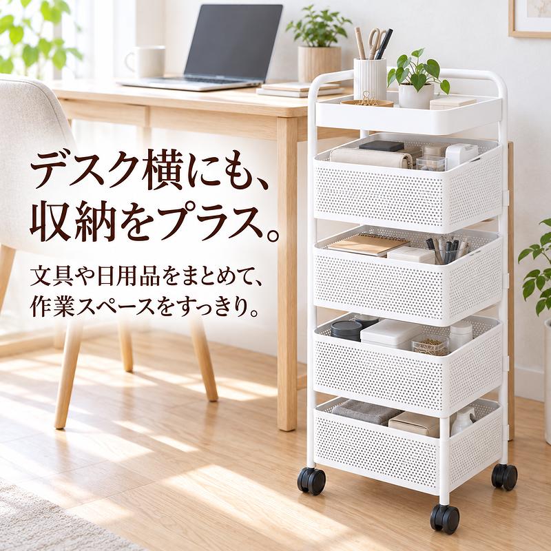 MONOWA キッチンワゴン キャスター付き 4段 天板付き 収納ワゴン 360