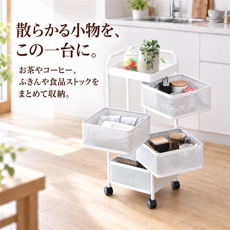 MONOWA キッチンワゴン キャスター付き 4段 天板付き 収納ワゴン 360