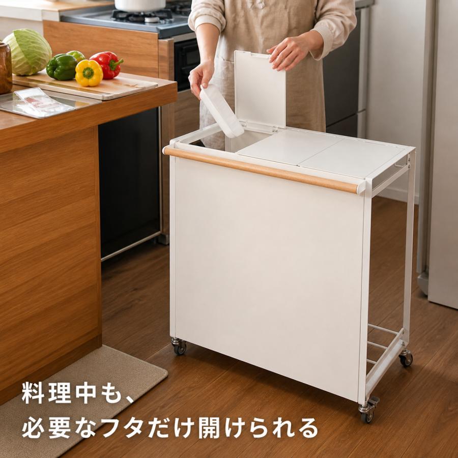 MONOWA 3分別ダストボックス 蓋・キャスター付き 幅50cm スチール製