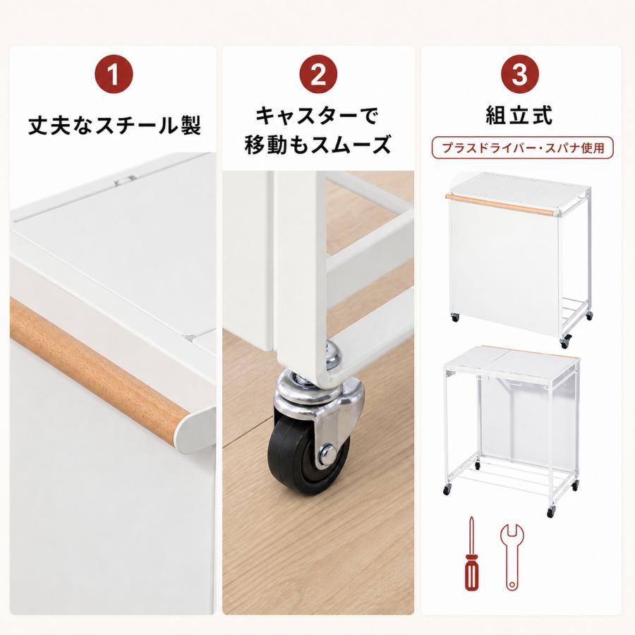 キャスター付き分別ゴミ箱 MONOWA 3分別ダストボックス 蓋・キャスター付き 幅50cm スチール製