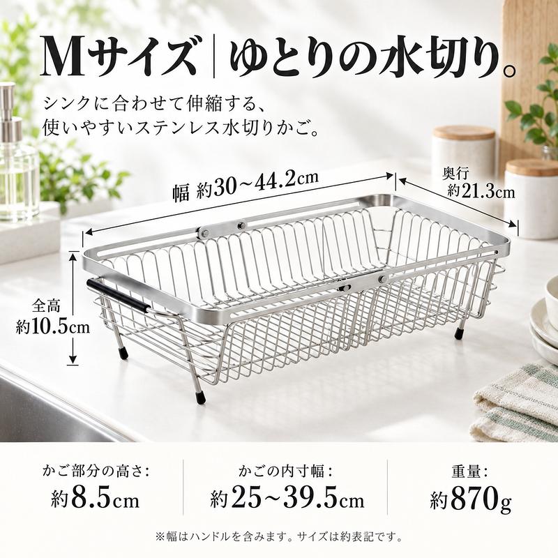 MONOWA 水切りラック 伸縮 ステンレス シンク上 スリム スライド式