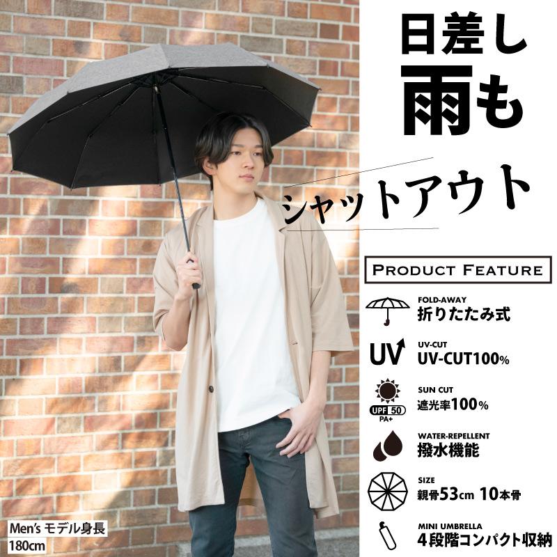 SOLSHADE 日傘 メンズ 完全遮光 遮光率100% 10本骨 4段 耐風
