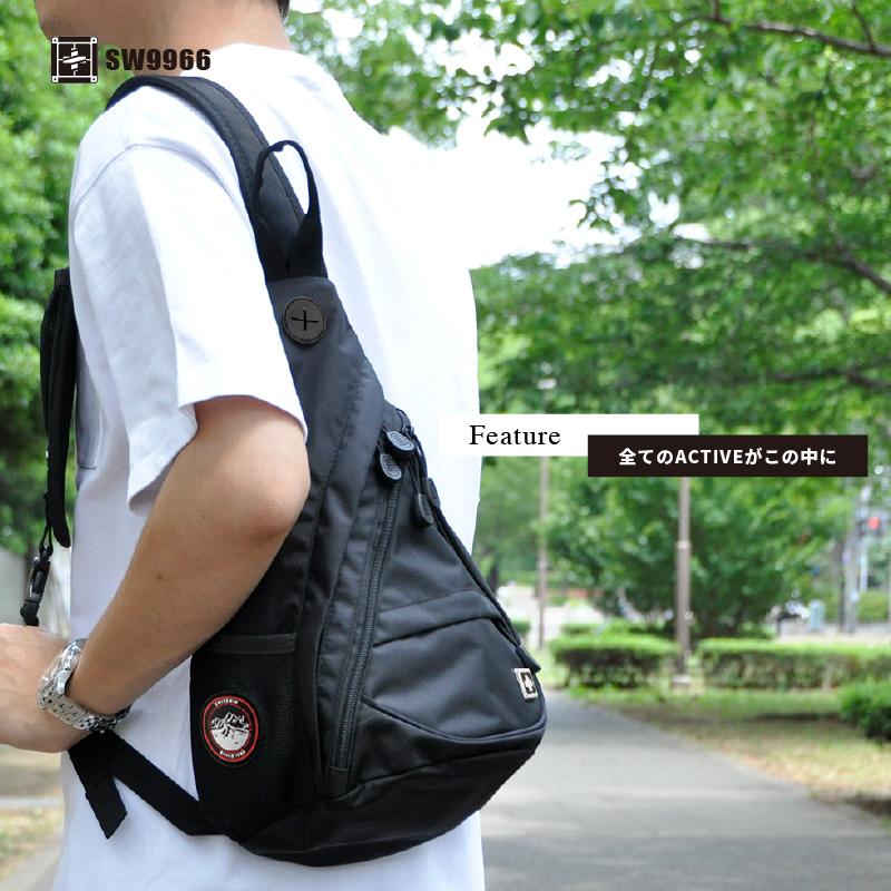 SWISSWIN スイスウィン ボディバッグ メンズ 大容量 8L 撥水 ブラック