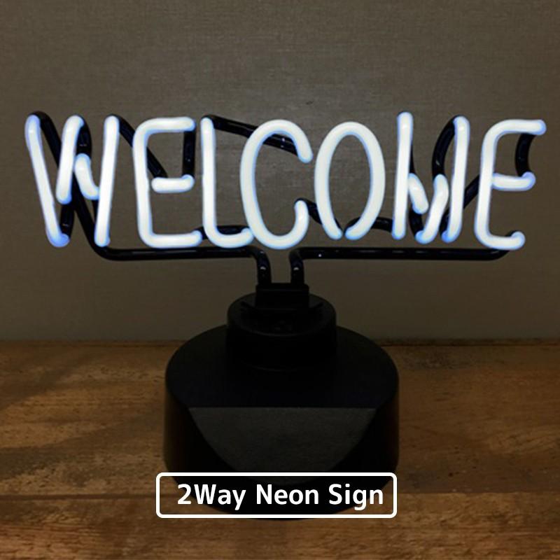 WELCOME ネオン管  電飾看板 ネオンサイン 看板 照明 ガラス管 Neon Sign 置き掛け兼用 台座付き アメリカン 雑貨 飲食店 かっこいい おしゃれ インテリア｜kurashikan