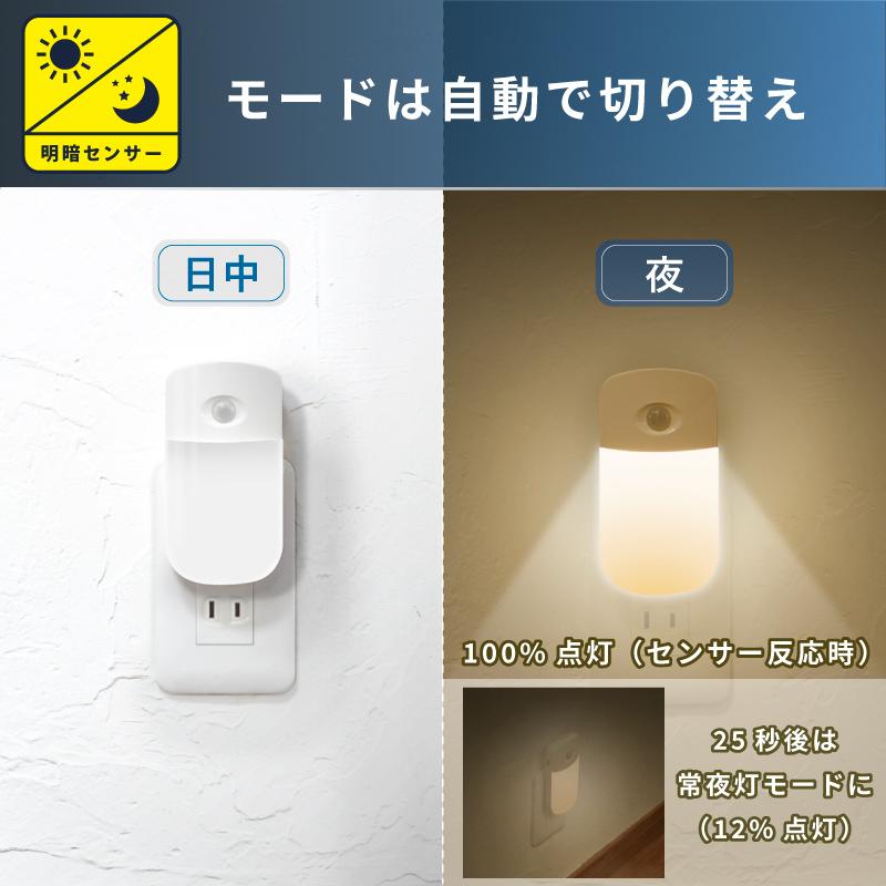 2個セット フットライト コンセント LED センサーライト 室内 人感 明暗センサー 自動消灯 足元灯 常夜灯 懐中電灯 停電 地震対策 防犯 防災グッズ｜kurashikan｜11