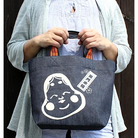 デニムランチバッグ 日本製 レトロ 和柄 家紋 かばん オシャレ 紺