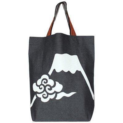 デニムトートバッグ 富士に雲 レトロ エコバッグ 肩掛けバッグ