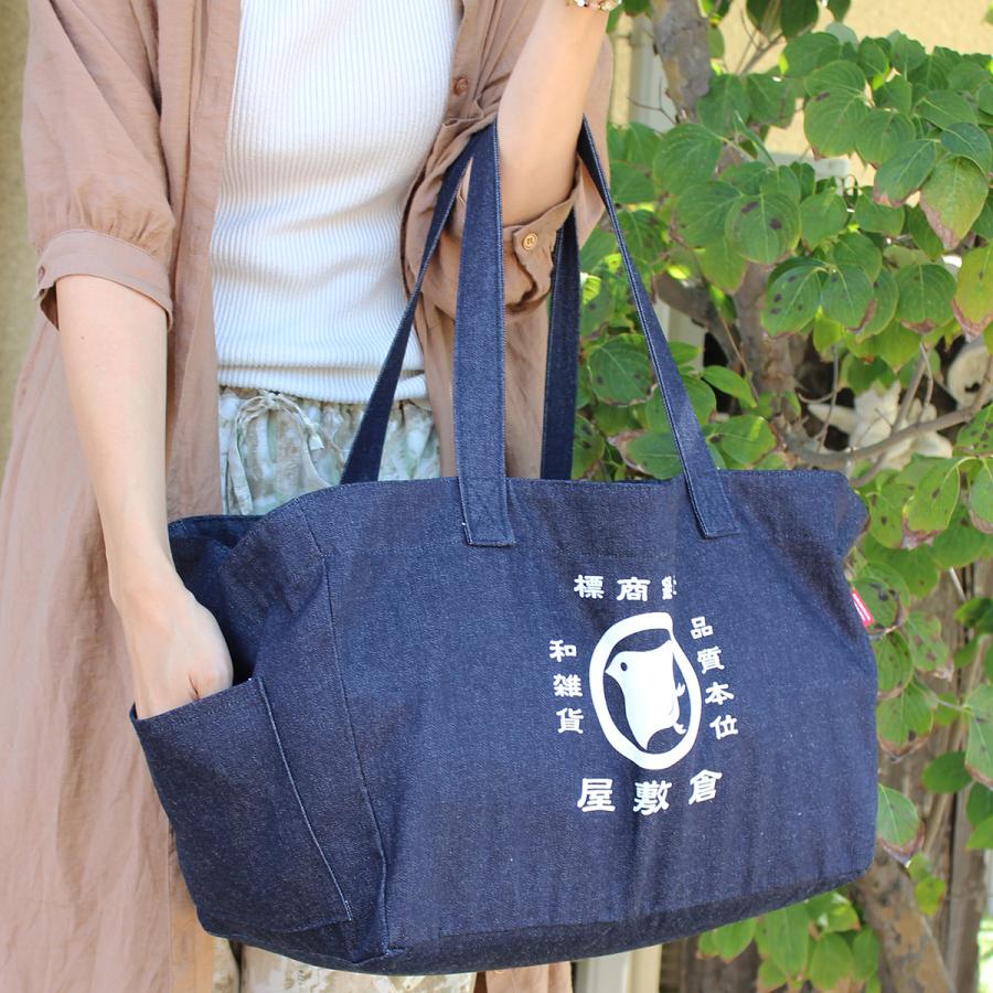 デニムレジカゴバッグ 日本製 大袋 レトロ 和柄イラスト 家紋 オシャレ ユニセックス 超新作