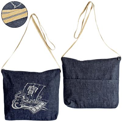 真田紐デニムショルダーポーチ大 家紋 倉敷屋 レトロ 日本製 手作り