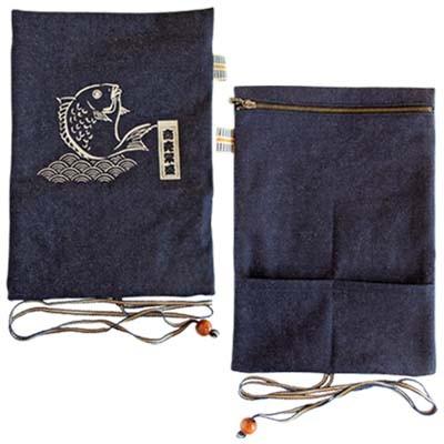 デニム道中財布 コインケース レトロ 和柄 家紋 オシャレ 紺 紐 小銭