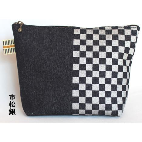 小紋柄デニムポーチ 和柄 レトロ 日本製 倉敷屋 手作り 丈夫 オシャレ