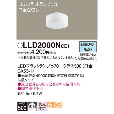 Panasonic　LLD2000Nce1昼白色LEDフラットランプ　8個分 Panasonic（パナソニック） 安心のメーカー保証 ランプ類 LEDユニット