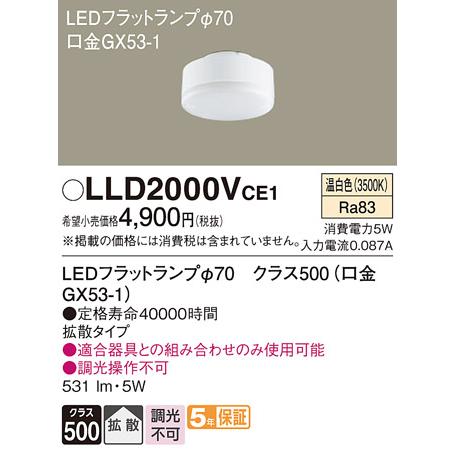 安心のメーカー保証 パナソニック ランプ類 LEDユニット LLD2000VCE1 