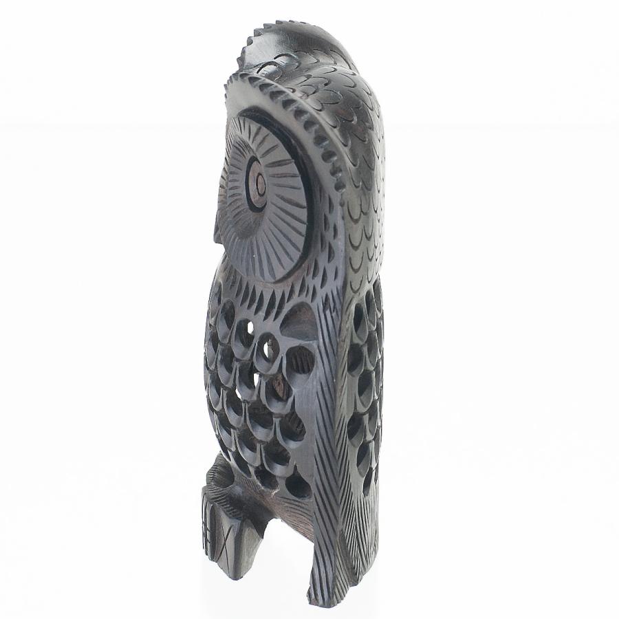 ふくろう置物 インド雑貨 透かし彫り えぞふくろう【黒檀】10.5cm