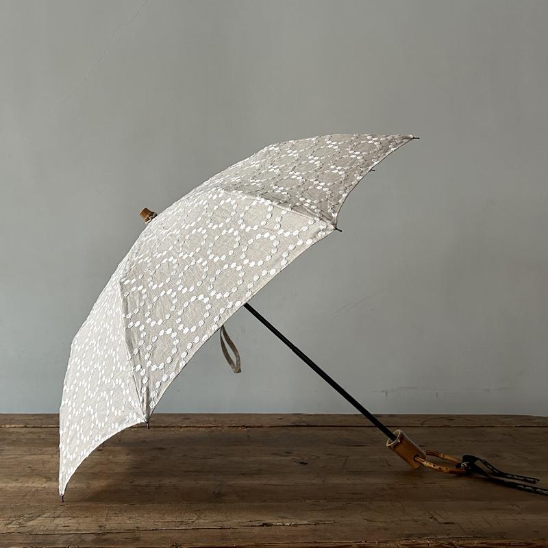 SUR MER シュールメール 日傘 折りたたみ 麻刺繍 輪っか水玉 パラソル