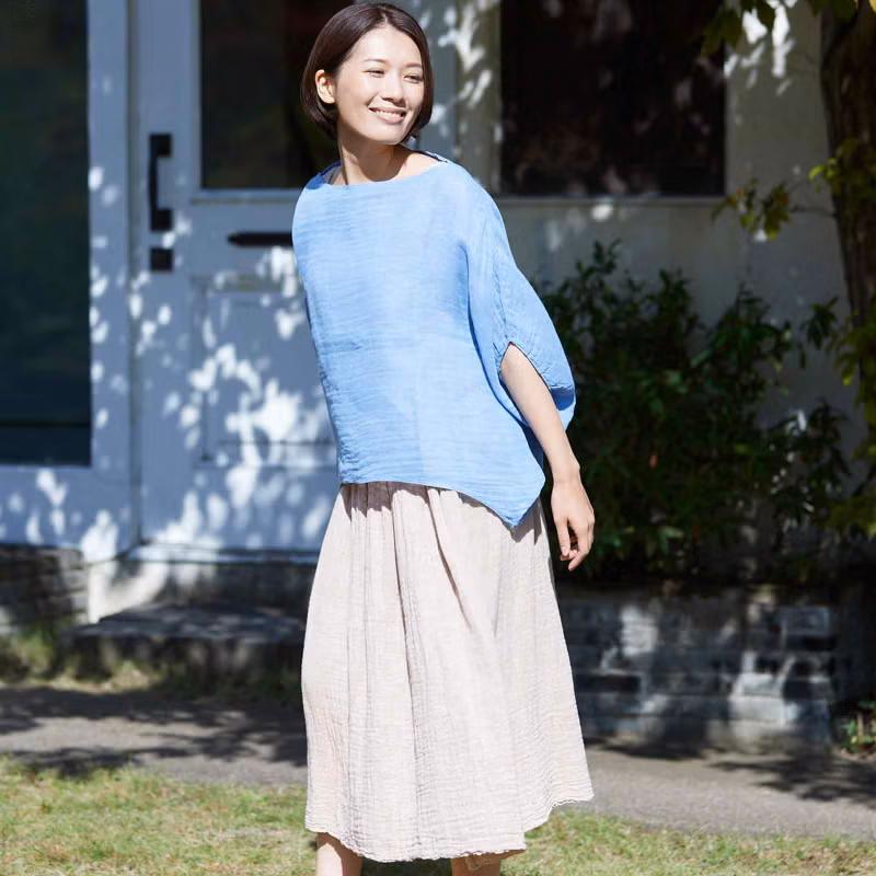 BAN INOUE かやスモック ワイド 墨 山吹 空 桜 レディース トップス 