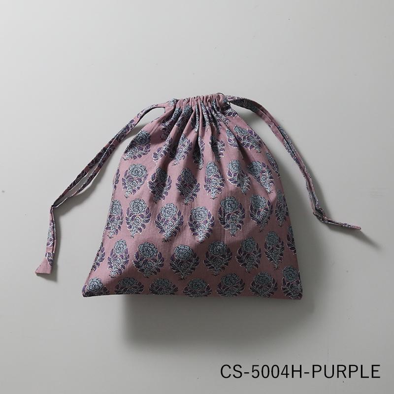 インド綿 プリント巾着 40×30cm コットン 花柄 ボタニカル柄 おしゃれ