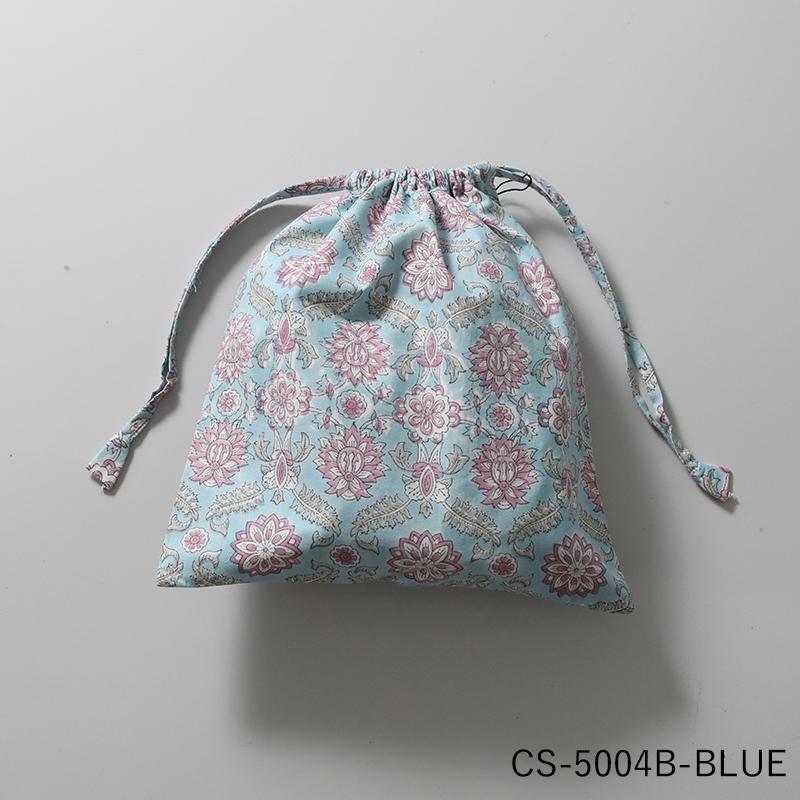 インド綿 プリント巾着 31.5×34.5cm コットン 花柄 ボタニカル柄