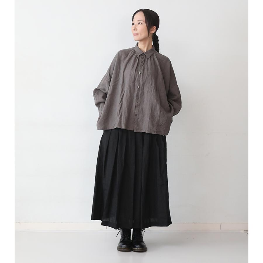 ICHI Antiquites イチアンティークス カラーリネンシャツ チャコール 
