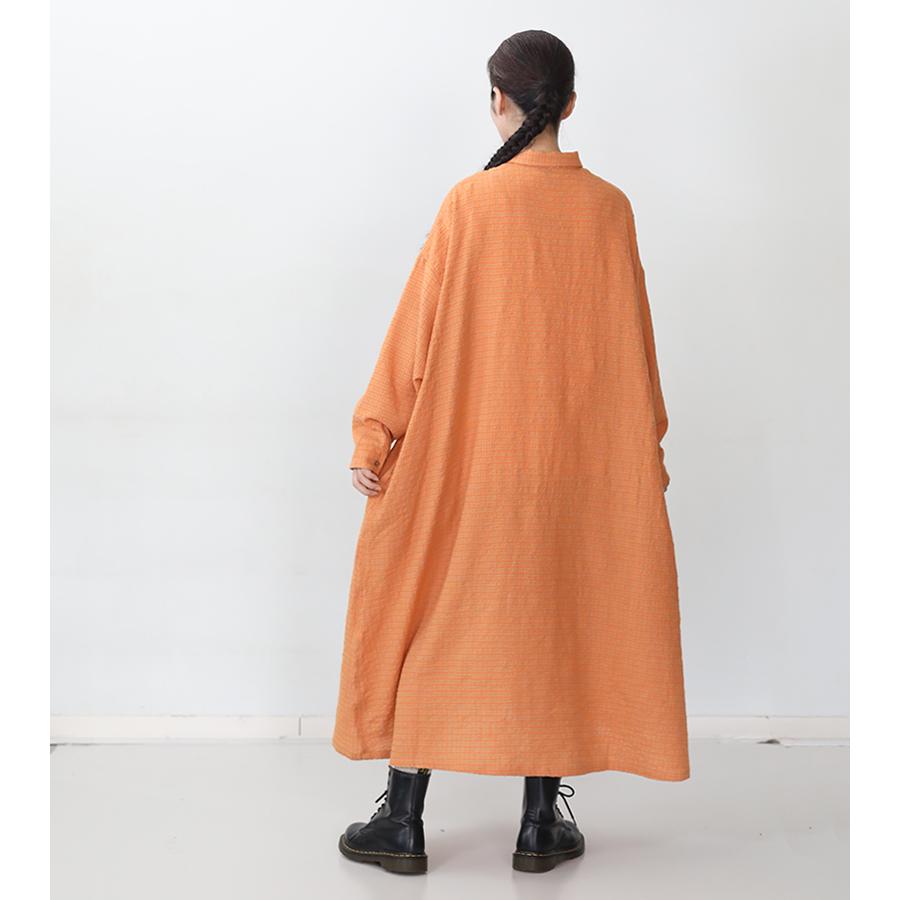 ICHI Antiquites イチ アンティークス ウールガーゼギンガムチェックドレス 長袖 シャツワンピ ロング丈 マキシ丈 ゆったり aラインの画像