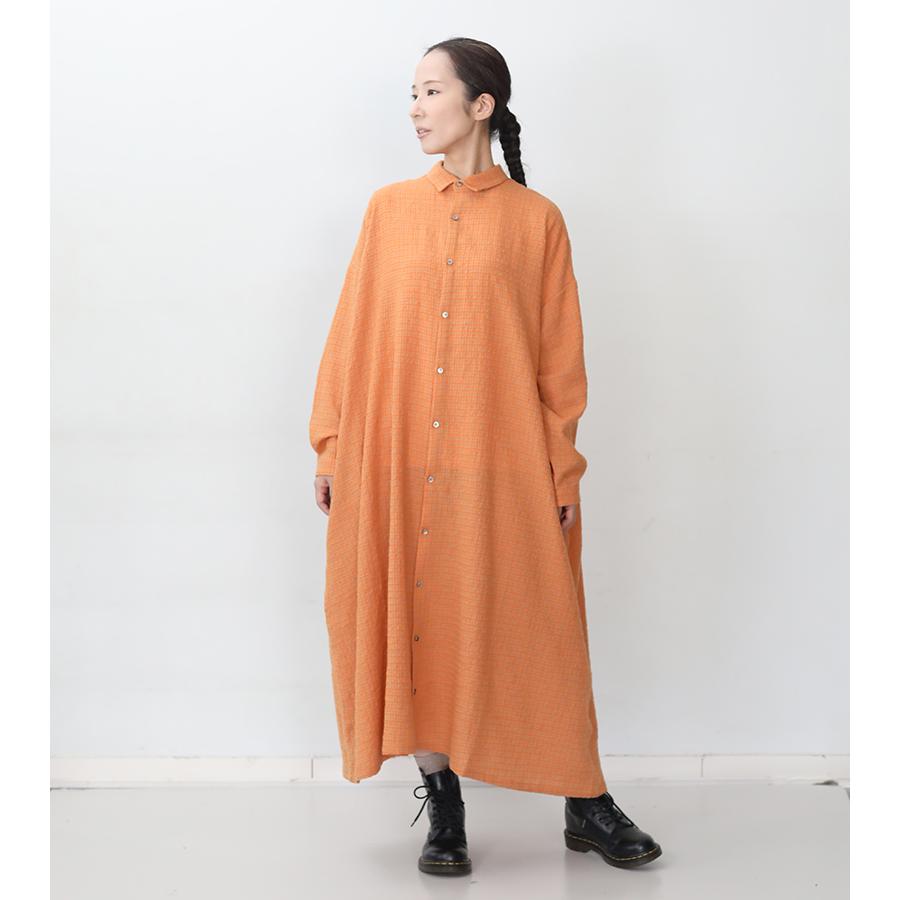 ichi ウール　ガーゼ　タータンチェック　シャツワンピース　バンドカラー ICHI Antiquites イチ アンティークス ウールガーゼギンガムチェック