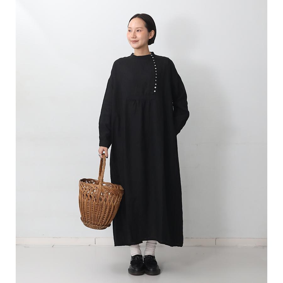 イチアンティークス　リネン手染めワンピース ブラック ICHI Antiquites ichi Anteliquite's イチアンティークス リネン