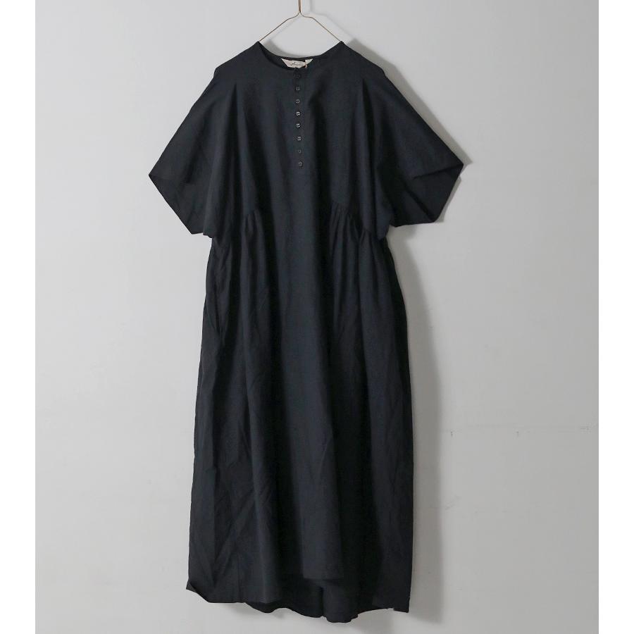 ICHI Antiquites イチアンティークス リネンコットンドレス ブラック ワンピース 半袖 ゆったり ロング aライン 大人服 日本製 ブランド 新作の画像