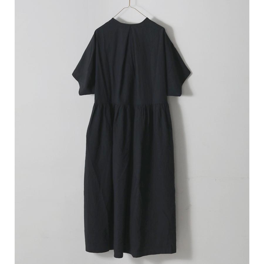 ICHI Antiquites イチアンティークス リネンコットンドレス ブラック ワンピース 半袖 ゆったり ロング aライン 大人服 日本製 ブランド 新作の画像