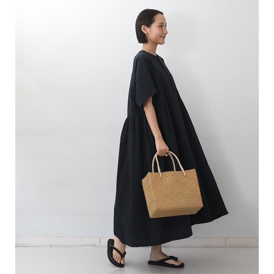 ICHI Antiquites イチアンティークス リネンコットンドレス ブラック ワンピース 半袖 ゆったり ロング aライン 大人服 日本製 ブランド 新作の画像