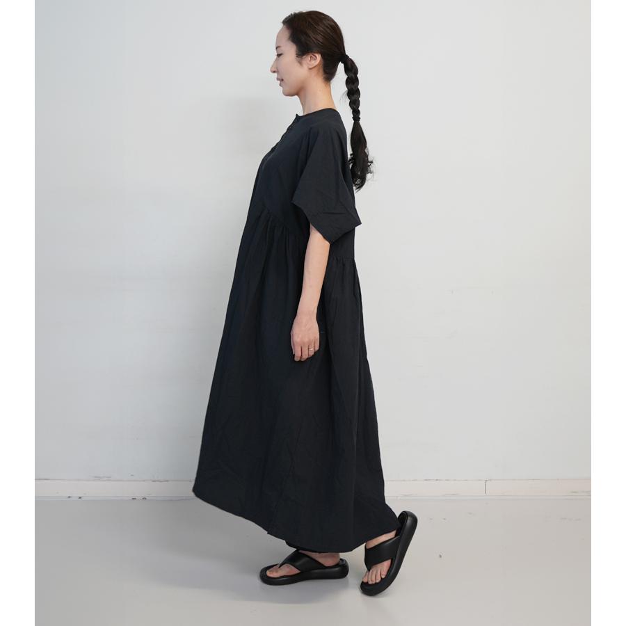 ICHI Antiquites イチアンティークス リネンコットンドレス ブラック ワンピース 半袖 ゆったり ロング aライン 大人服 日本製 ブランド 新作の画像