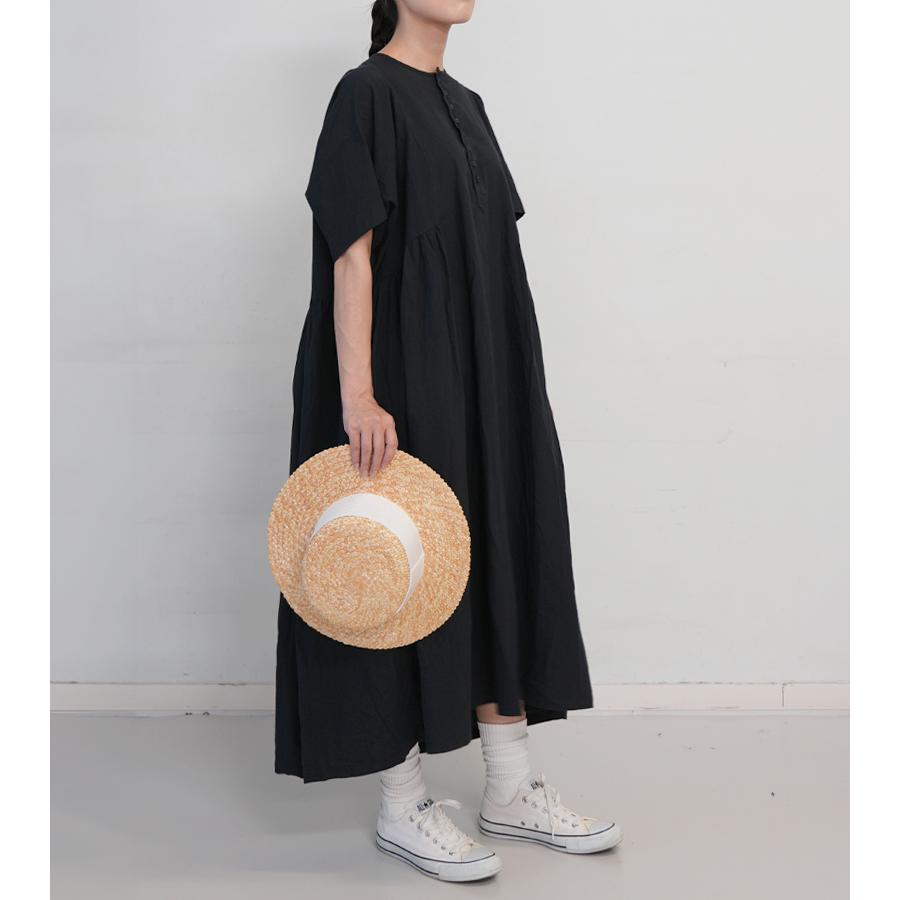 ICHI Antiquites イチアンティークス リネンコットンドレス ブラック ワンピース 半袖 ゆったり ロング aライン 大人服 日本製 ブランド 新作の画像