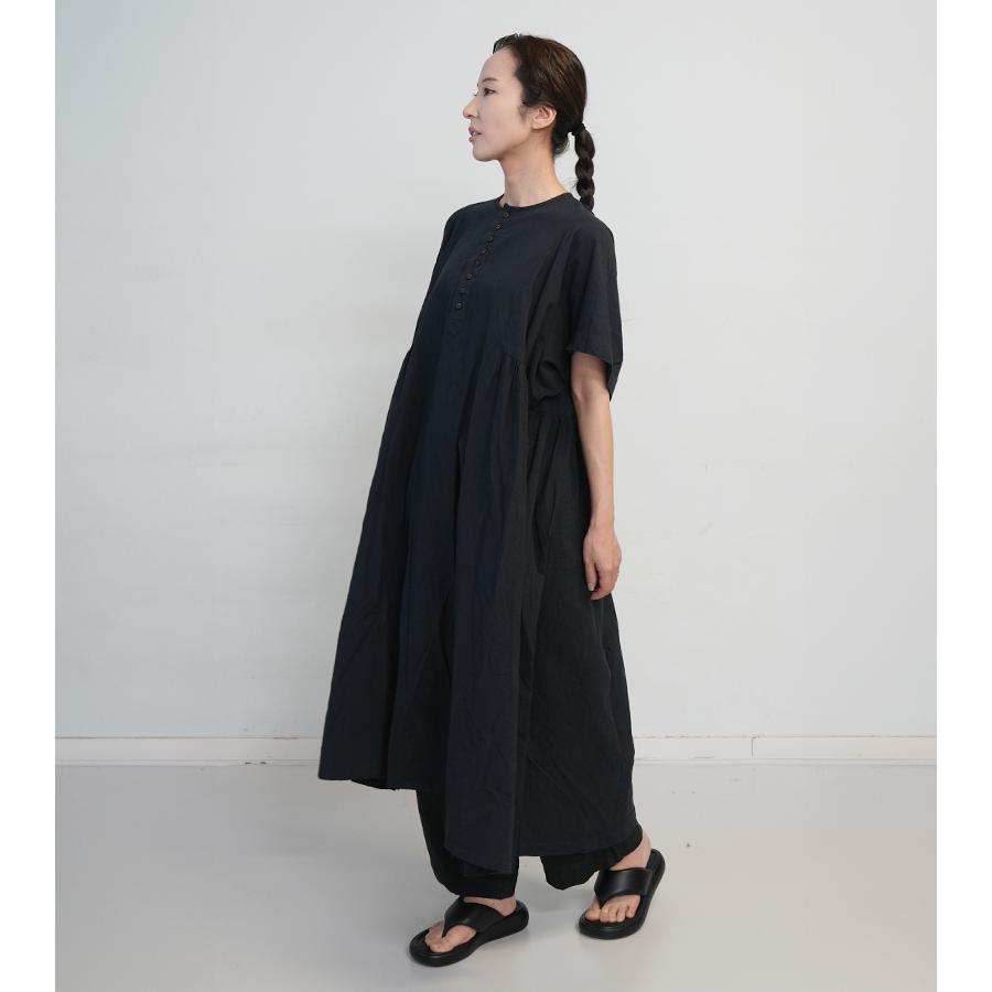 ICHI Antiquites イチアンティークス リネンコットンドレス ブラック ワンピース 半袖 ゆったり ロング aライン 大人服 日本製 ブランド 新作の画像