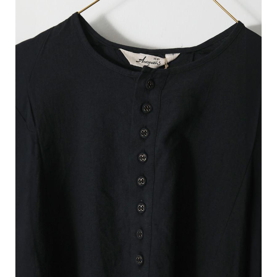 ICHI Antiquites イチアンティークス リネンコットンドレス ブラック ワンピース 半袖 ゆったり ロング aライン 大人服 日本製 ブランド 新作の画像