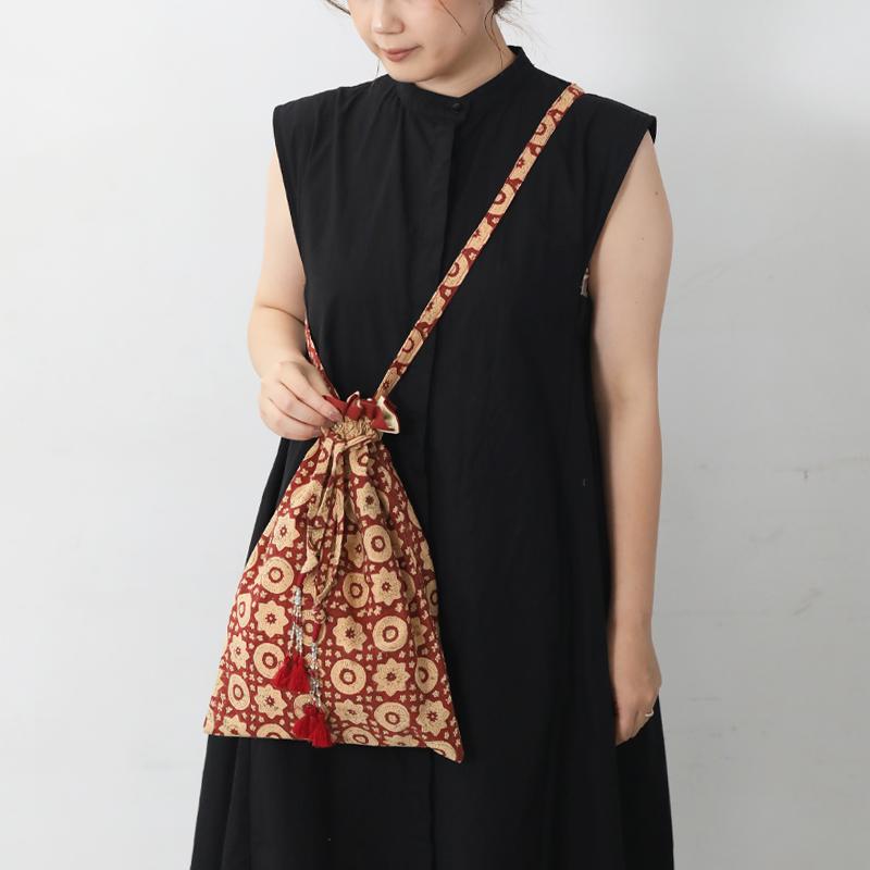 インダスバレー インド綿ショルダー巾着 コットン 花柄 ボタニカル柄
