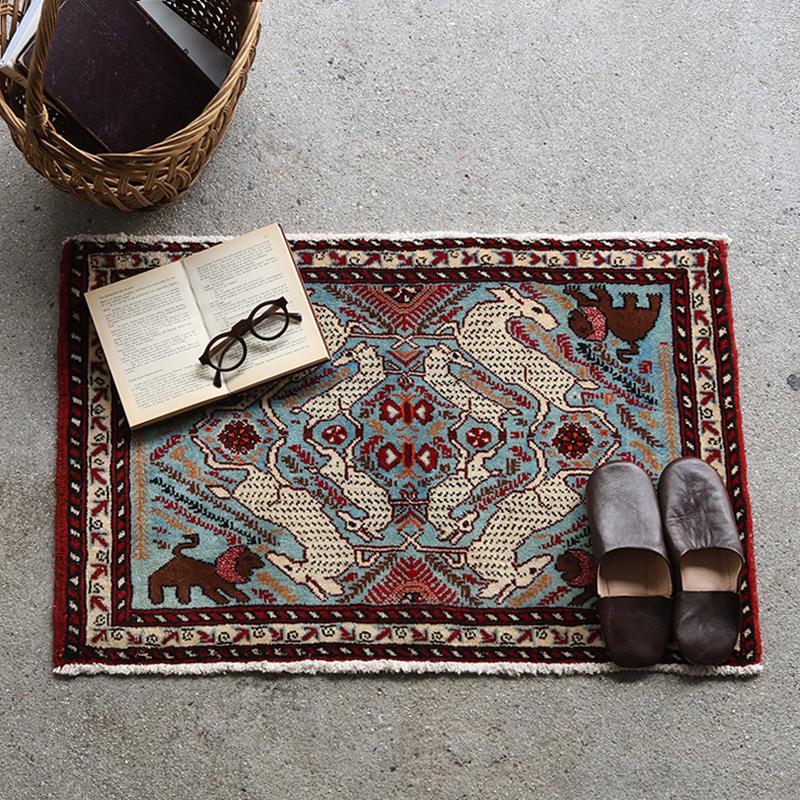 玄関マット オールド トライバルラグ バルーチ 55cm×88cm ウール絨毯