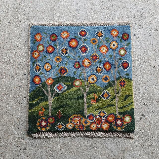 ミニギャッベ(2) チェアパッド 40×40cm イラン 直輸入 本物 極上