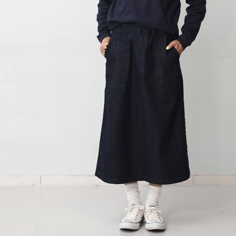 VENT BLANC 8oz デニムイージートラペーズスカート インディゴ デニムスカート 台形 Aライン 膝下 カジュアル ヴァンブランの画像