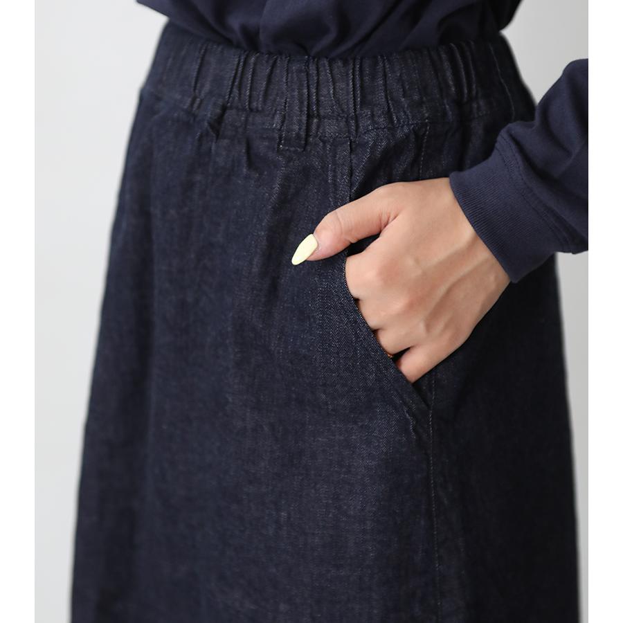 VENT BLANC 8oz デニムイージートラペーズスカート インディゴ デニムスカート 台形 Aライン 膝下 カジュアル ヴァンブランの画像