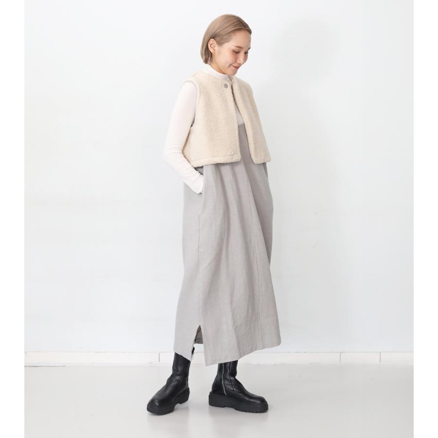 ユニバーサルティシュ　フレンチスリーブショートベスト　アイボリー ボア ユニバーサルティシュ フレンチスリーブショートベスト