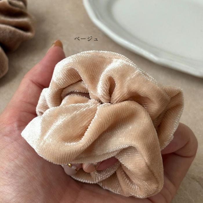 シュシュ ベロア ヘアゴム ブラック ブラウン 別珍 上品 黒 髪ゴム 髪
